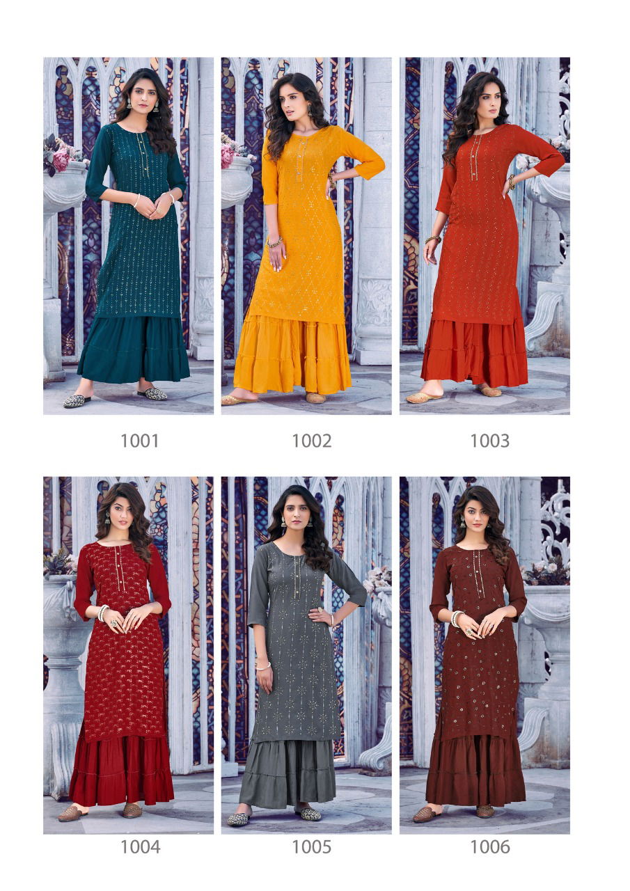 Parra Fiza 1 Heavy Festive Wear Rayon Designer Kurti With Palazzo Collection